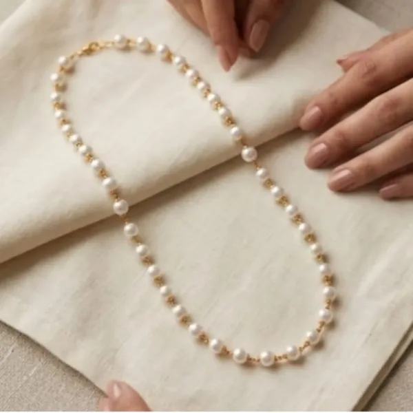 Traditional White Pearl Mala for Women Gold Tone Beaded Ethnic Jewe…