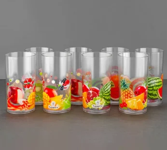 Printed Glass Tumblers – Pack of 6 with Fruit Designs