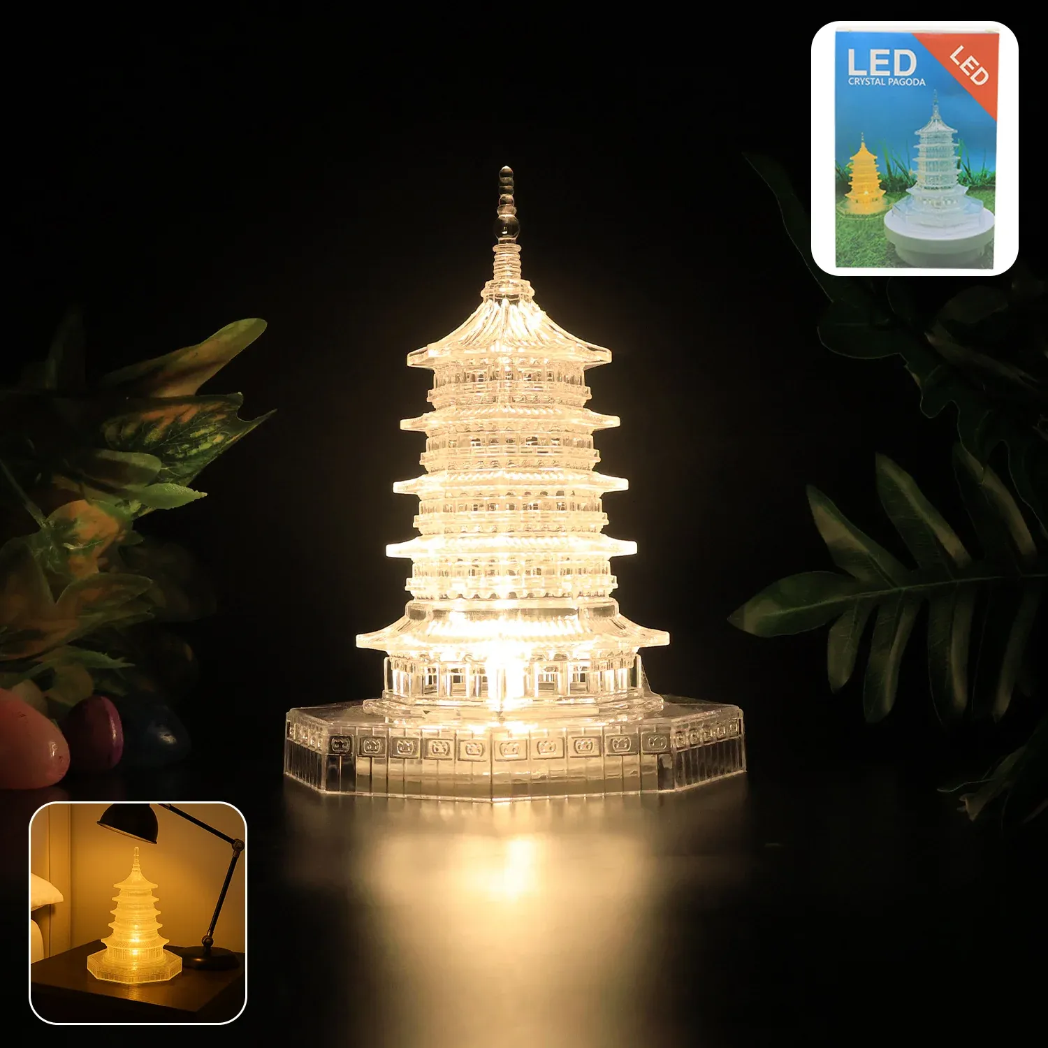 Premium LED Crystal Pagoda Light – Elegant Battery Operated Decor - Buy Online at Alikart