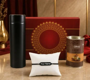Customize Black Rakhi – Elegant Gift for Brothers with Chocolate & Bottle