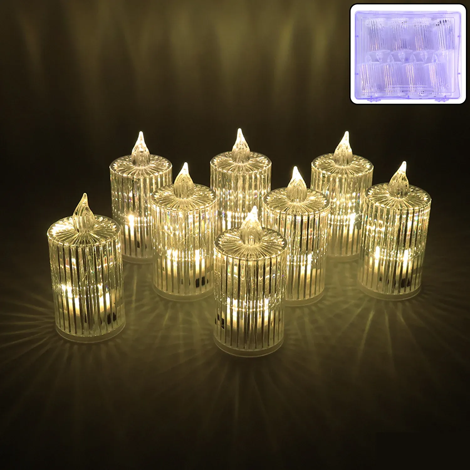Premium LED Flameless Candle Lights – Premium Crystal Effect, Set of 8 - Buy Online at Alikart