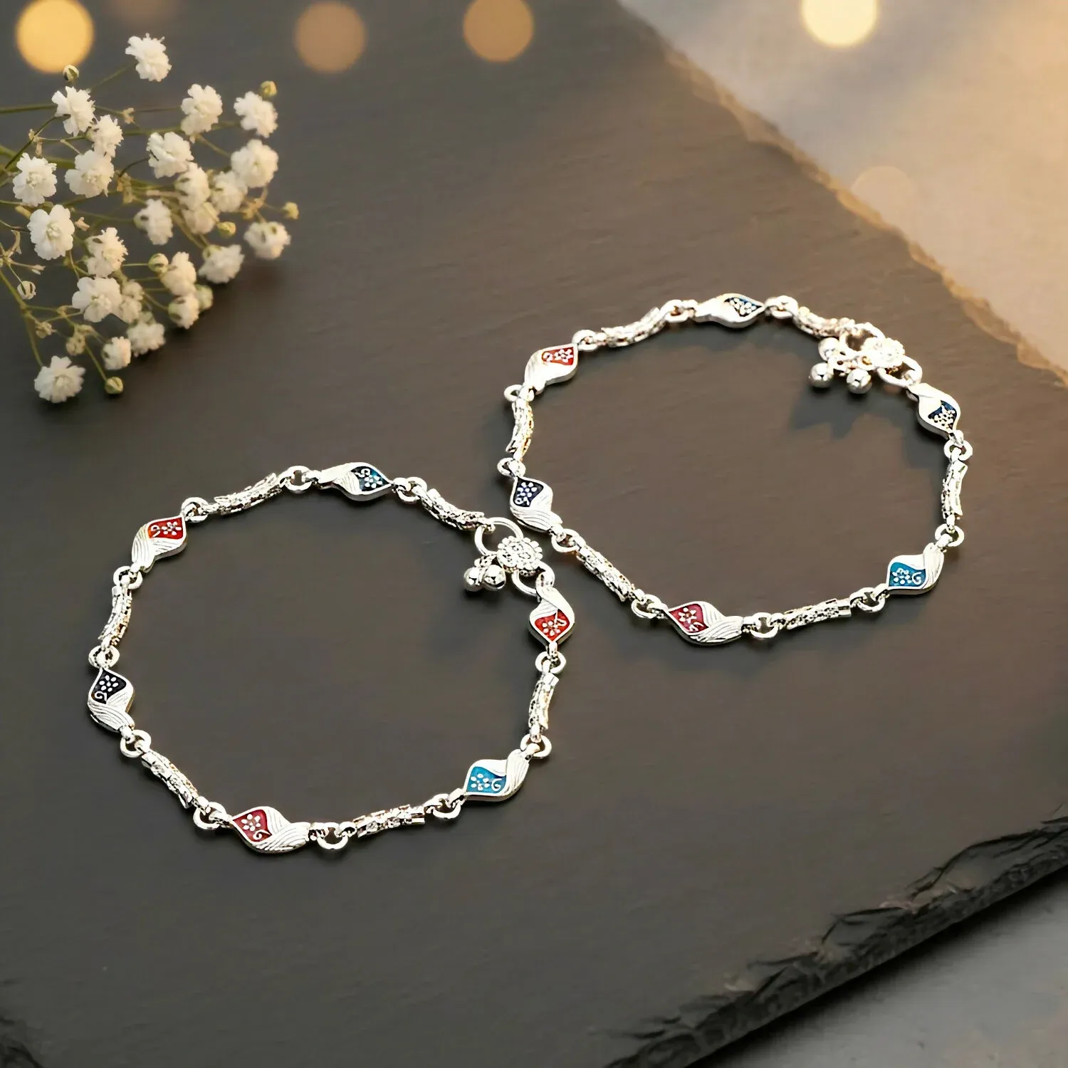 Premium Vibrant Meenakari Ghungroo Anklet – Exquisite Floral Enamel Work - Buy Online at Alikart