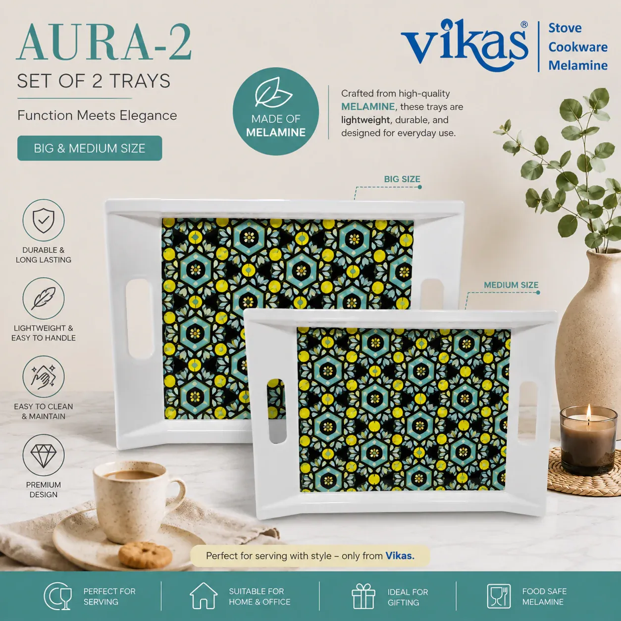 Melamine Serving Tray Set – Durable & Elegant for Home & Office - Detailed Feature View 1