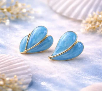 Stud Earrings – Elegant Sky Blue Leaf Design with Gold Finish