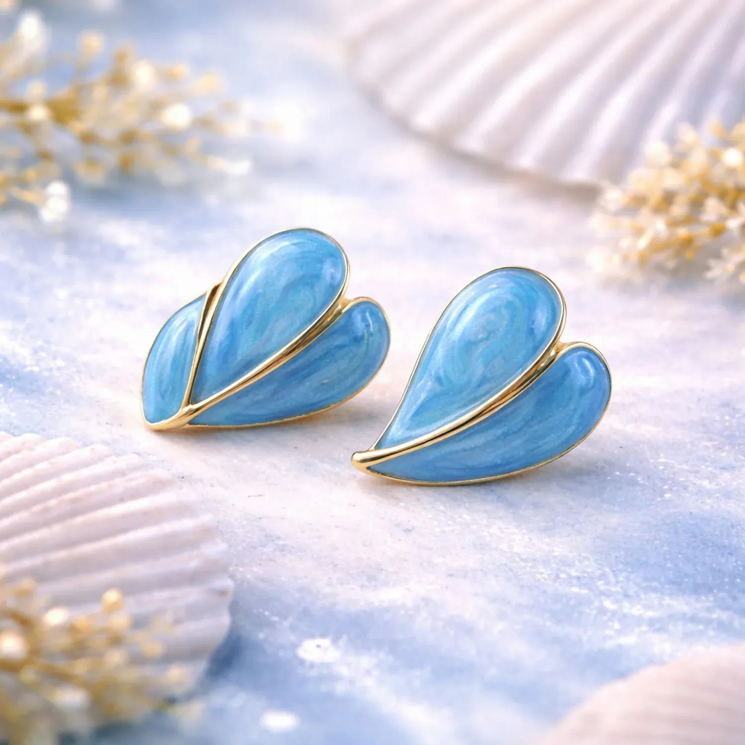 Premium Stud Earrings – Elegant Sky Blue Leaf Design with Gold Finish - Buy Online at Alikart