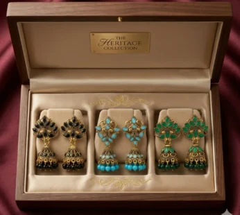 Traditional Matte Gold Jhumka Earrings Colorful Combo Set of 3 Pairs for Women Style