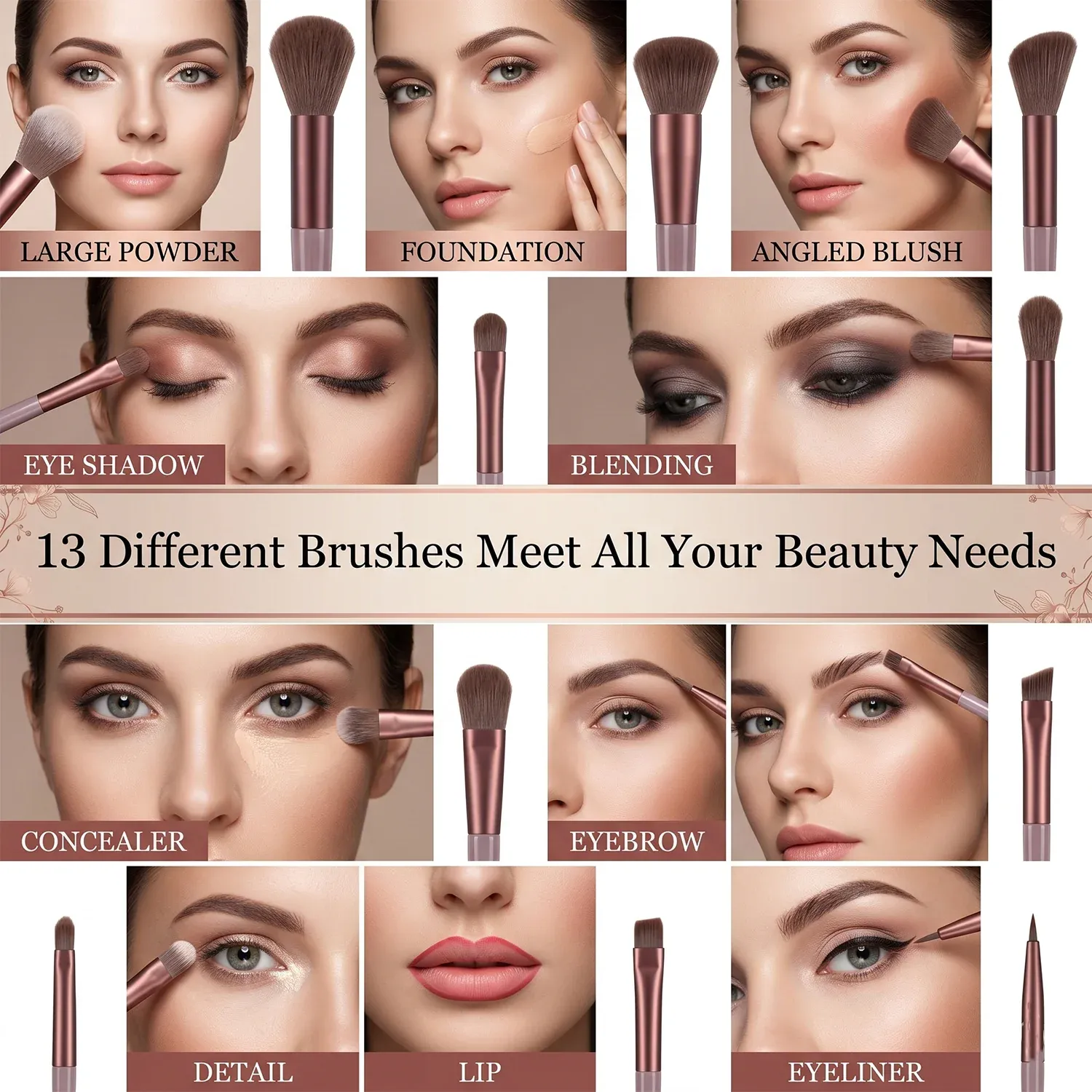 Professional Makeup Brush Set – Complete 13-Piece Collection with Pouch - Detailed Feature View 3