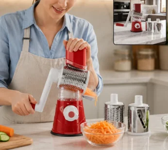 Manual Rotary Drum Grater and Slicer, Stainless Steel 3 Drum Vegetable Cutter (1 Set)