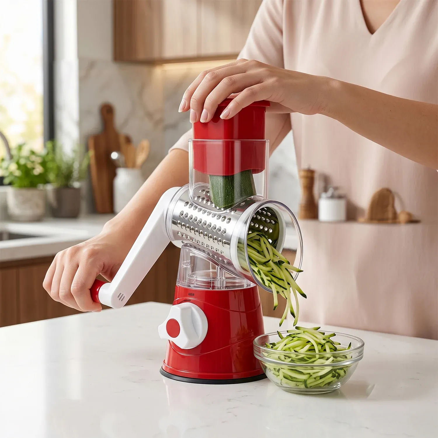 Manual Rotary Drum Grater and Slicer, Stainless Steel 3 Drum Vegetable Cutter (1 Set) - Detailed Feature View 8