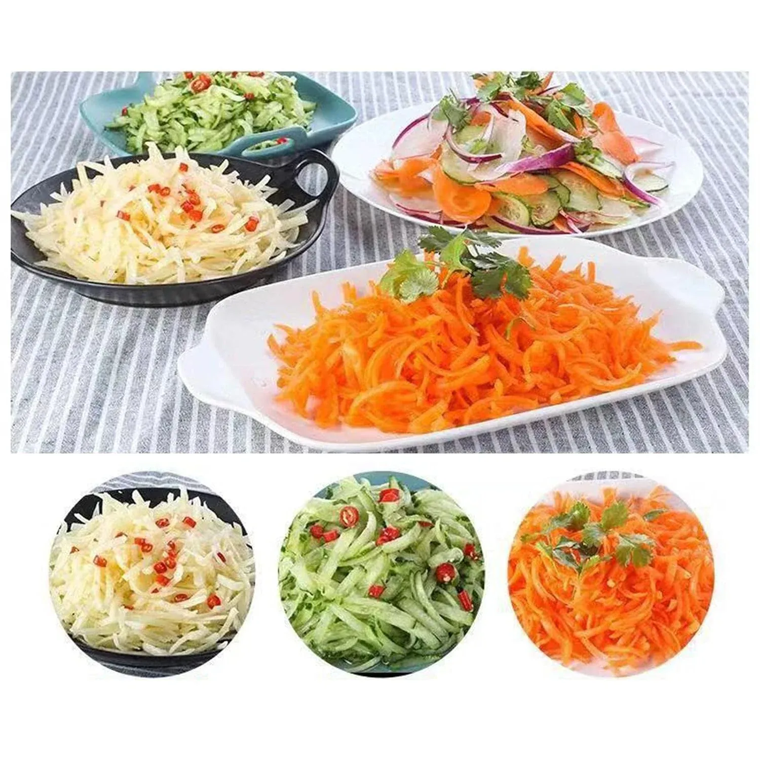 Manual Rotary Drum Grater and Slicer, Stainless Steel 3 Drum Vegetable Cutter (1 Set) - Detailed Feature View 3