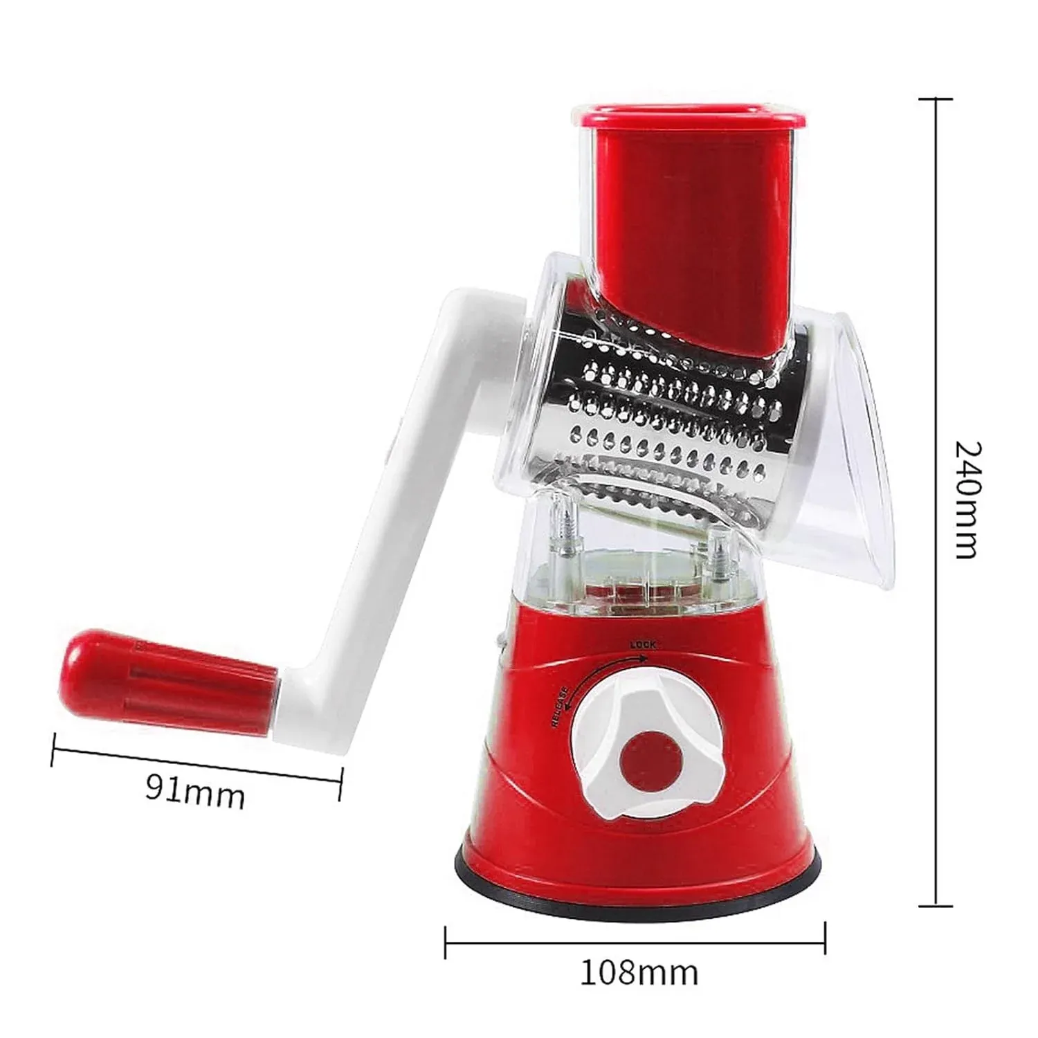 Manual Rotary Drum Grater and Slicer, Stainless Steel 3 Drum Vegetable Cutter (1 Set) - Detailed Feature View 5