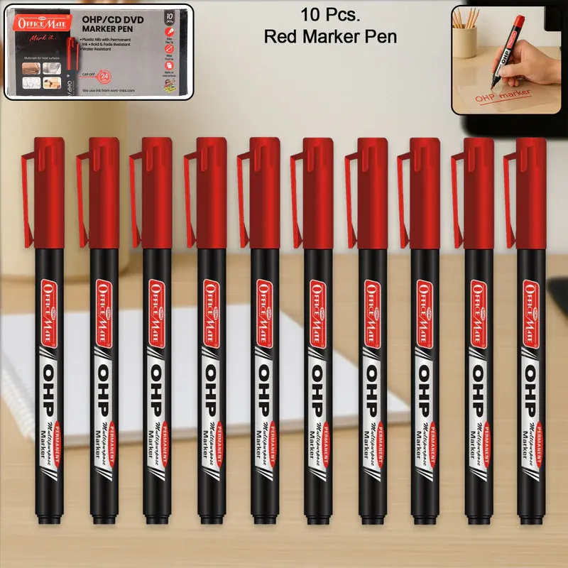 Premium Red Marker Pen Set – 10 Pc Permanent OHP/CD DVD Writing Markers - Buy Online at Alikart