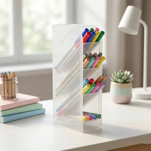 Desk Organizer – 4 Compartments in Clear Plastic for Office Supplies