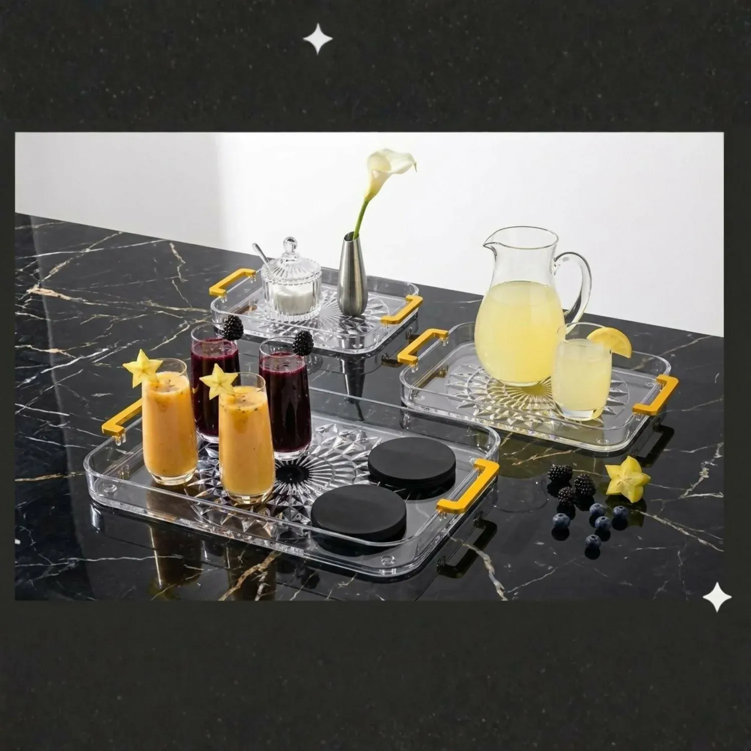 Serving Tray Set – Elegant Design with Golden Handles for Home & Kitchen - Detailed Feature View 1