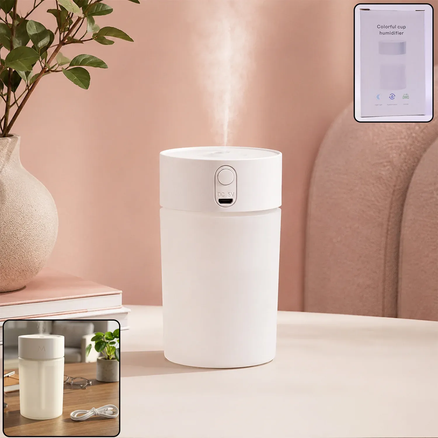 Premium Mini Portable USB Humidifier Cool Mist Desktop Air Diffuser with Li... - Buy Online at Alikart