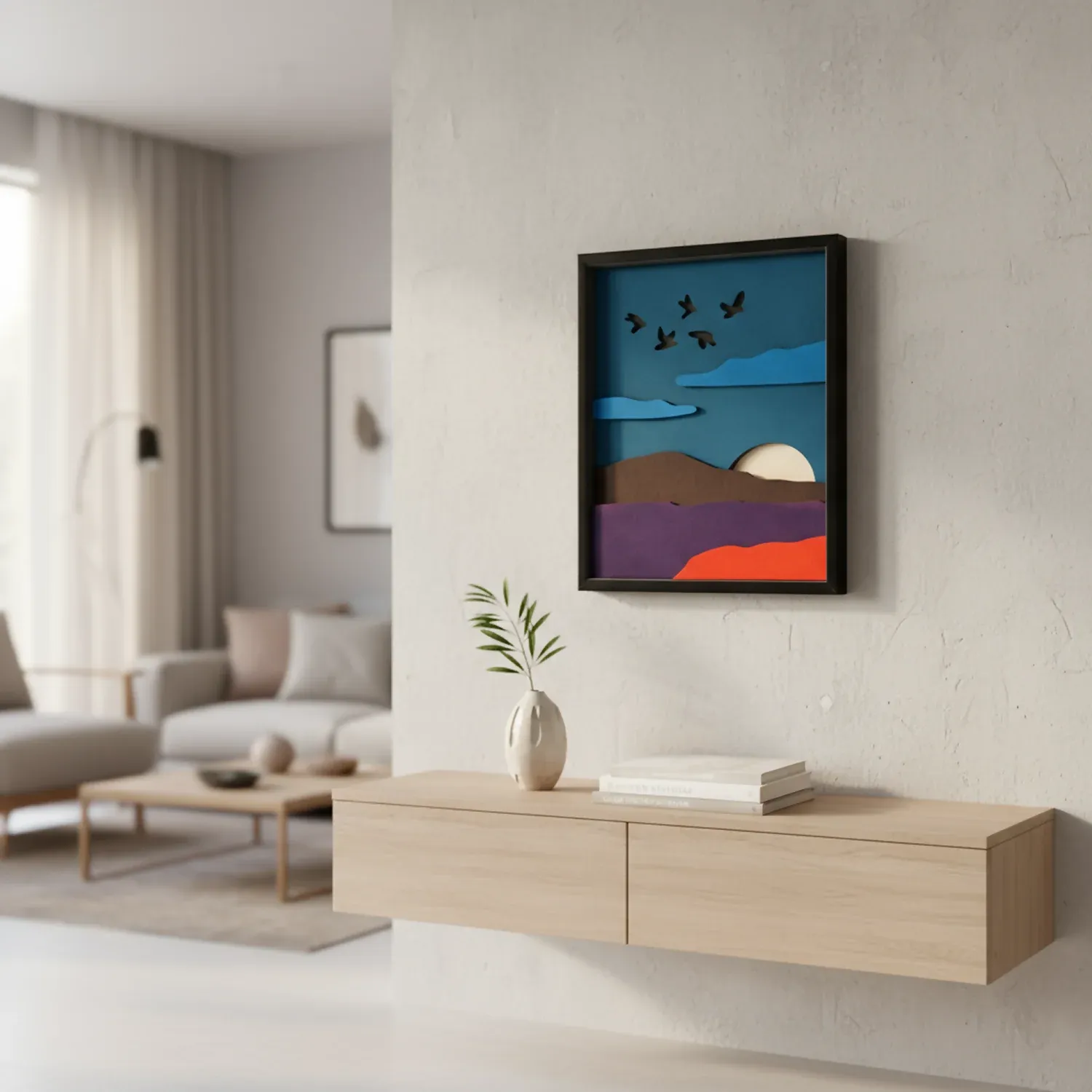 Wooden Mountain Wall Art – Handcrafted Nature Decor - Detailed Feature View 3