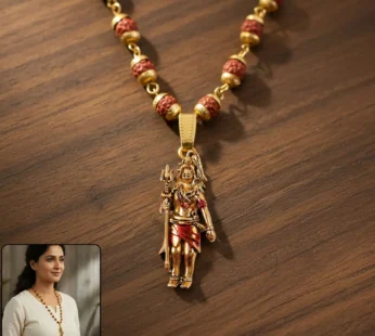 Shiv Ji Pendant Necklace – Gold Plated with Rudraksha Beads