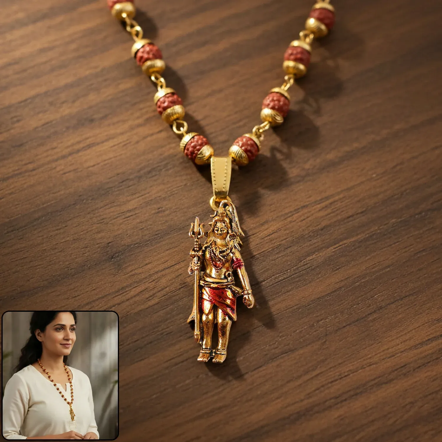 Premium Shiv Ji Pendant Necklace – Gold Plated with Rudraksha Beads - Buy Online at Alikart