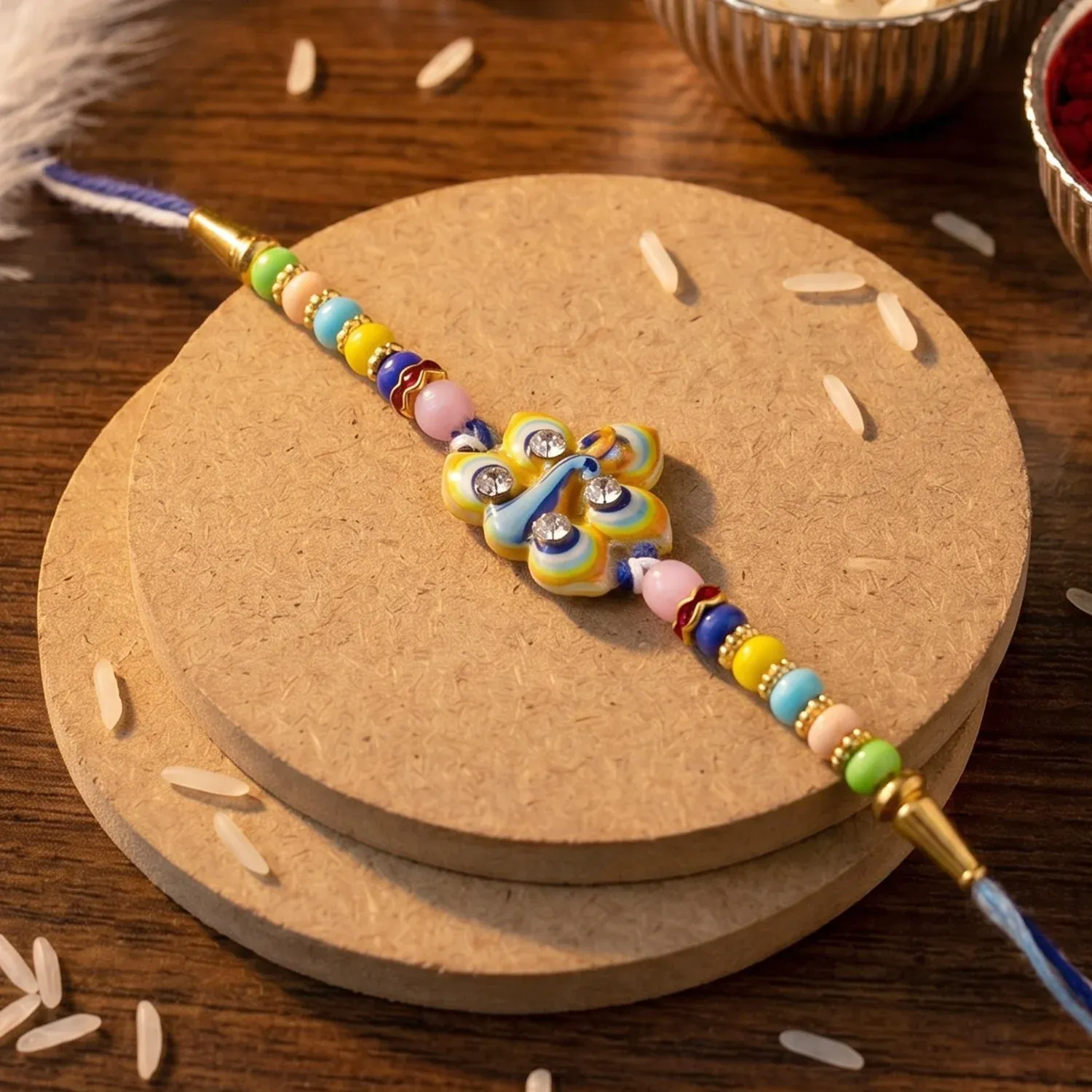 Rakshabandhan Peacock Feather Rakhi – Elegant Traditional Design - Detailed Feature View 3