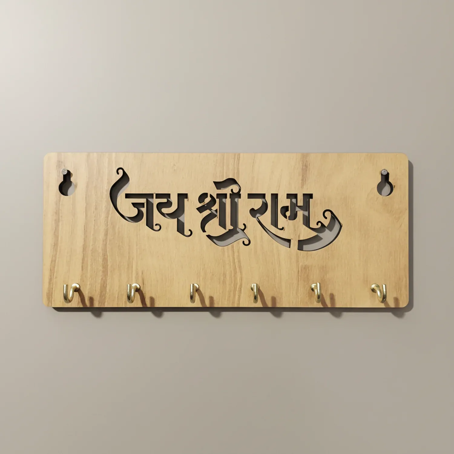 Jay Shree Ram Wooden Key Holder – Handcrafted MDF Wall Organizer - Detailed Feature View 4