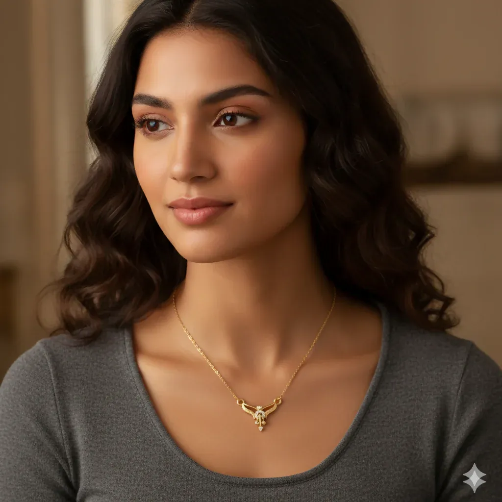 Gold Pendant Necklace – Minimalist Design with AD Stones - Detailed Feature View 2