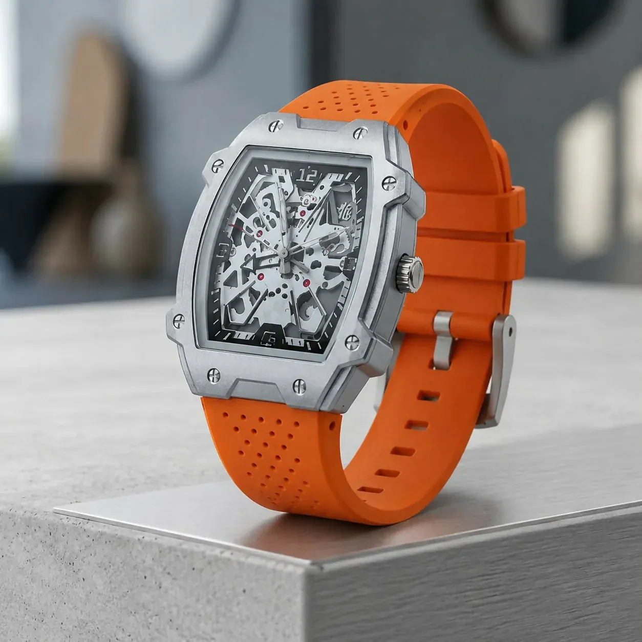 Premium Silver Dial Men’s Watch With Silicone Strap For Trendy Casual Style