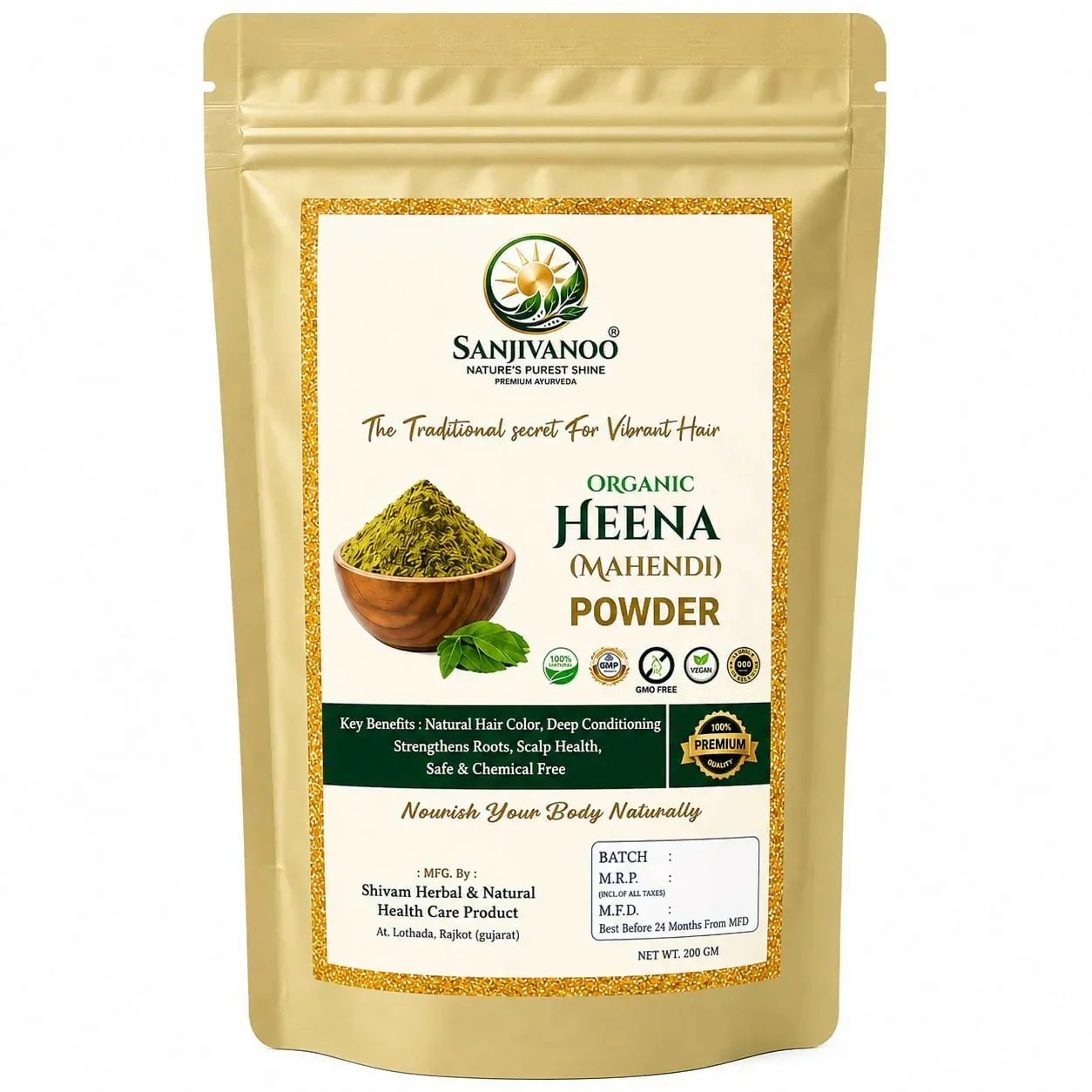 Sanjivanoo Organic Heena (Mehndi) Powder Natural Hair Color Herbal Safe (200 GM) - Detailed Feature View 3