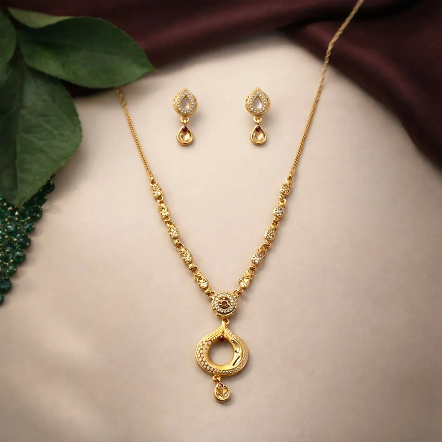Premium Elegant Gold-Tone Teardrop Necklace Set – Light & Luxurious Jewelry - Buy Online at Alikart