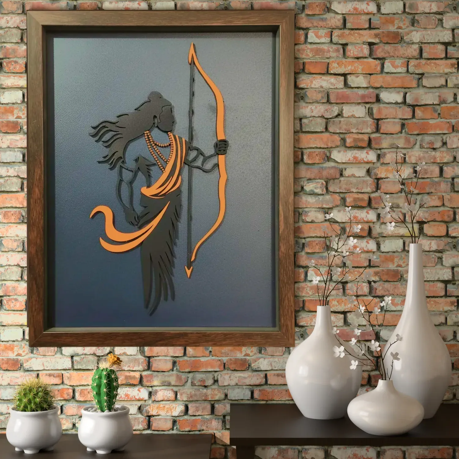 Lord Ram Wall Art – Handcrafted Multi-Layer 3D Wooden Frame - Detailed Feature View 2