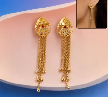 Royal Gold-Plated Teardrop Filigree Earrings with White Crystals & Ruby Tassels Luxe