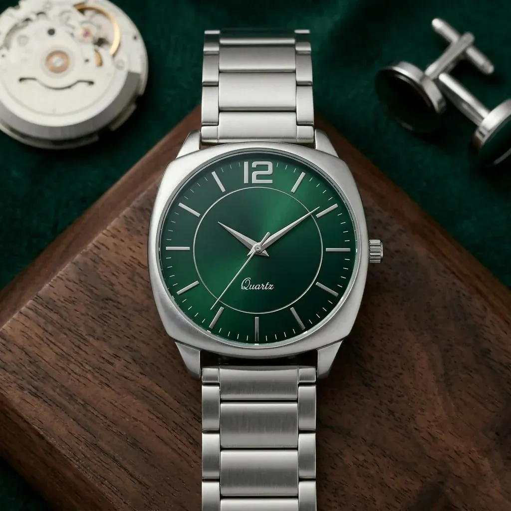 Minimalist Quartz Watch – Square Dial & Metal Band for Men