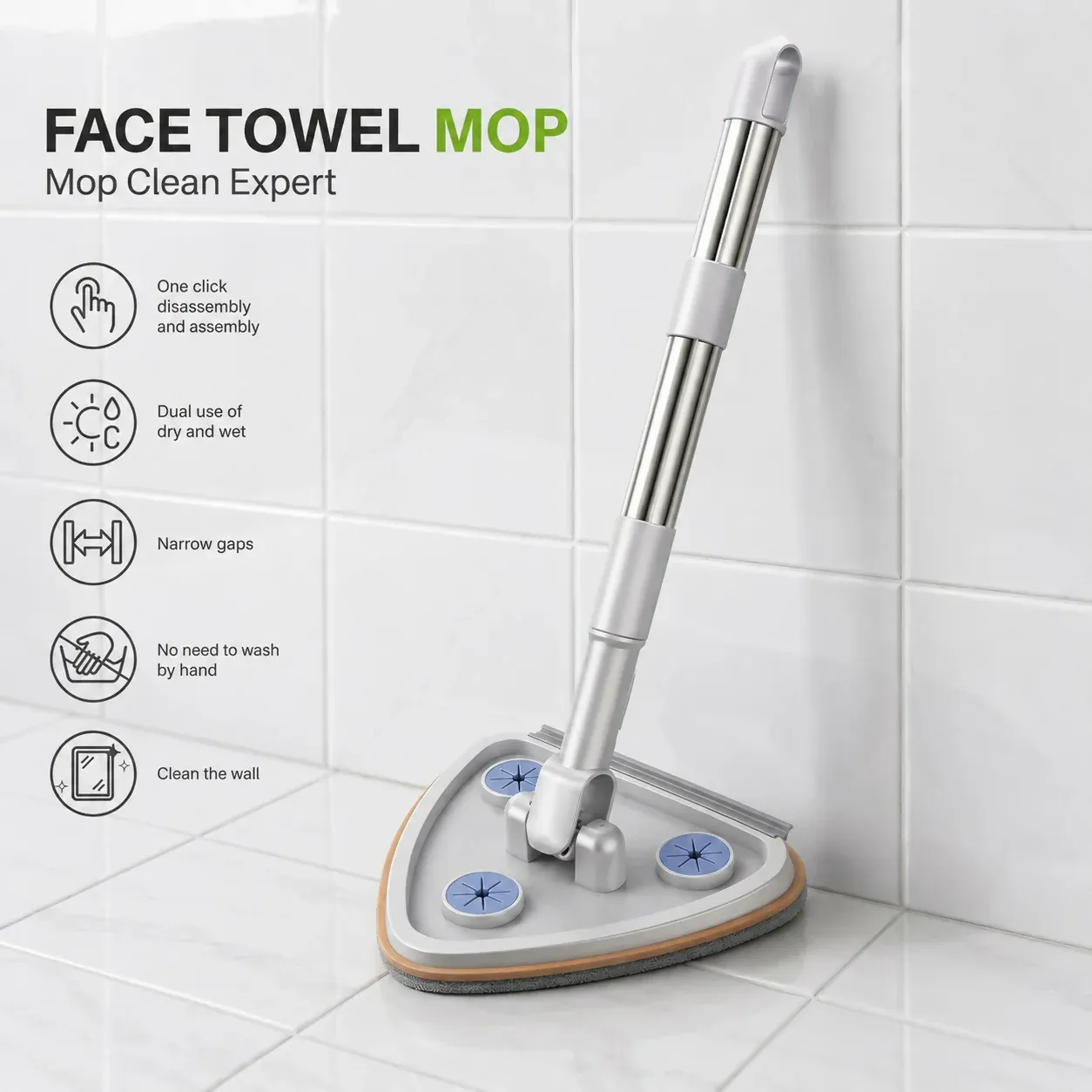 Triangular Microfiber Cleaning Mop for Glass, Walls & Floor Corners - Detailed Feature View 3