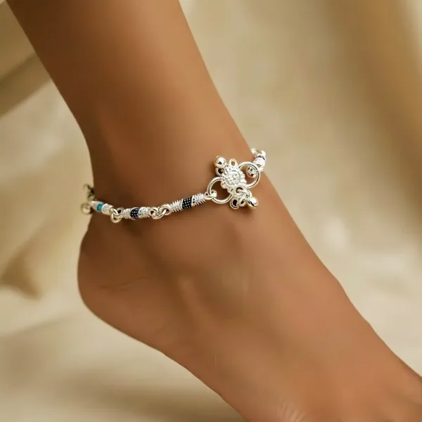 Silver Chain Anklet with Rainbow Enamel Beads – Dainty Indian Payal