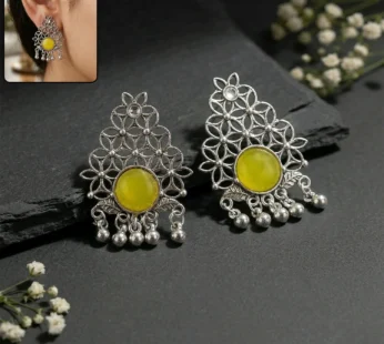 Oxidized Silver Filigree Earrings – Traditional & Vibrant Style
