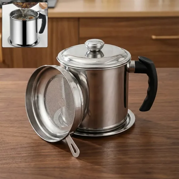 Stainless Steel Oil Filter Pot – 1.3L Durable & Reusable