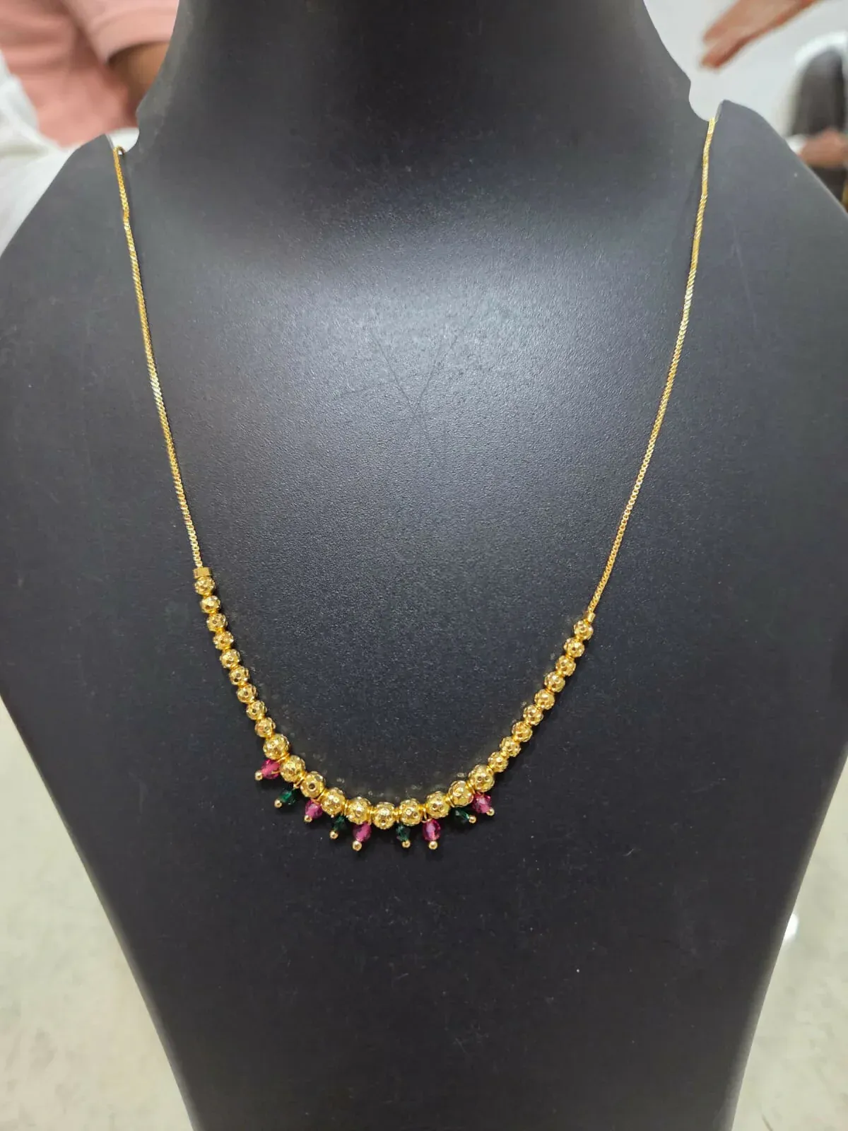Traditional Gold Tone Beaded Necklace with Multicolor Drop Charms f... - Detailed Feature View 3