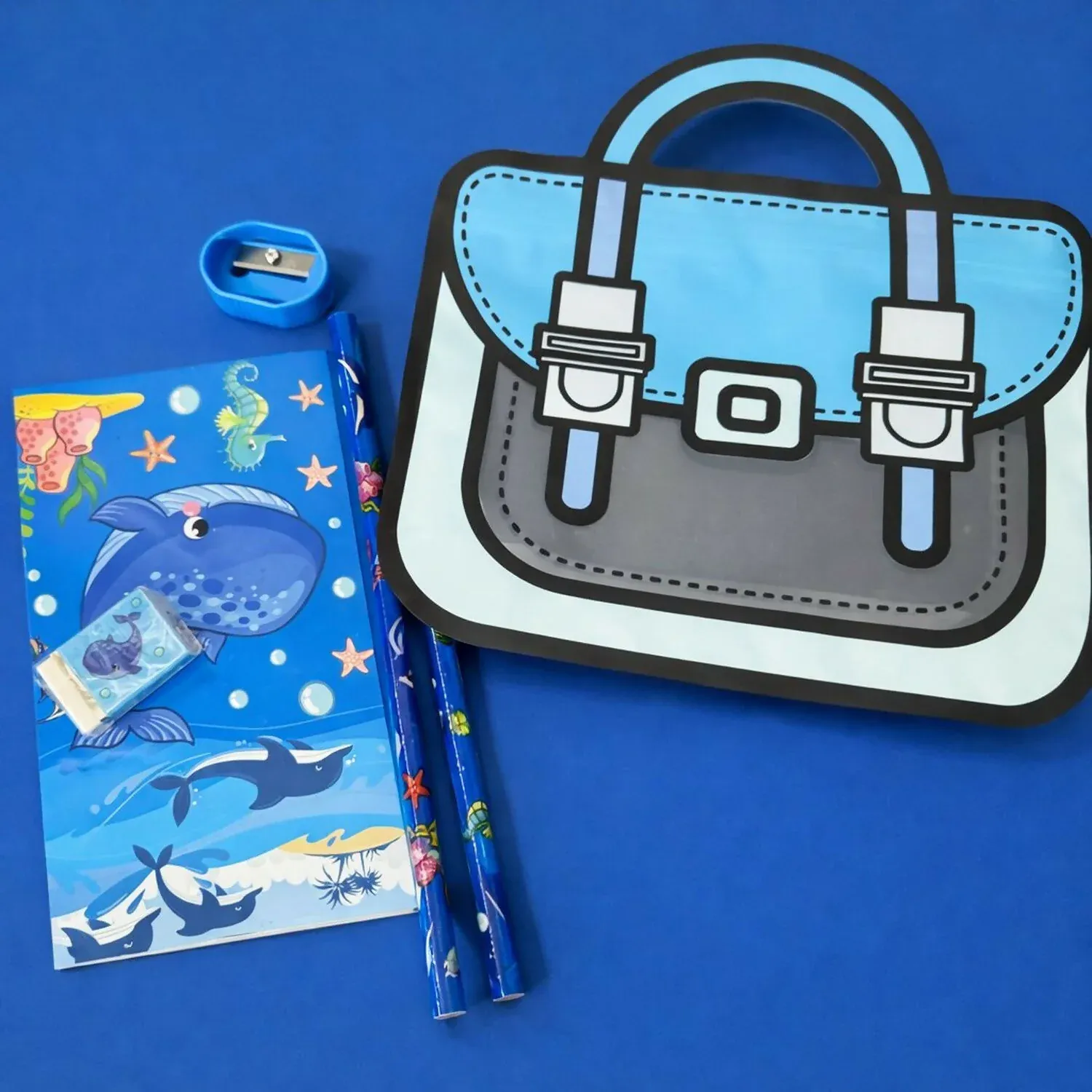 Boys Cartoon Stationery Set – Complete School Kit with Pouch - Detailed Feature View 1