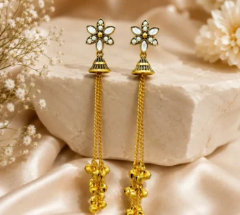 Gold Plated Jhumka Earrings – Floral Long Chain Design for Women