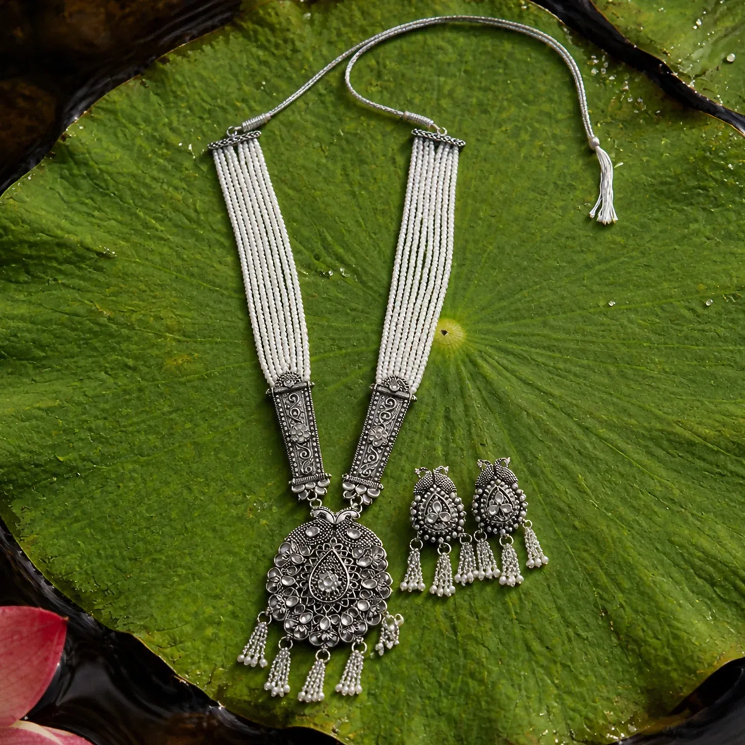 Premium Traditional Pearl Necklace Set – Elegant Cotton & Designer Touch - Buy Online at Alikart