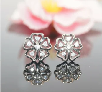 Sterling Silver Floral Stud Earrings – Delicate Cubic Zirconia Design