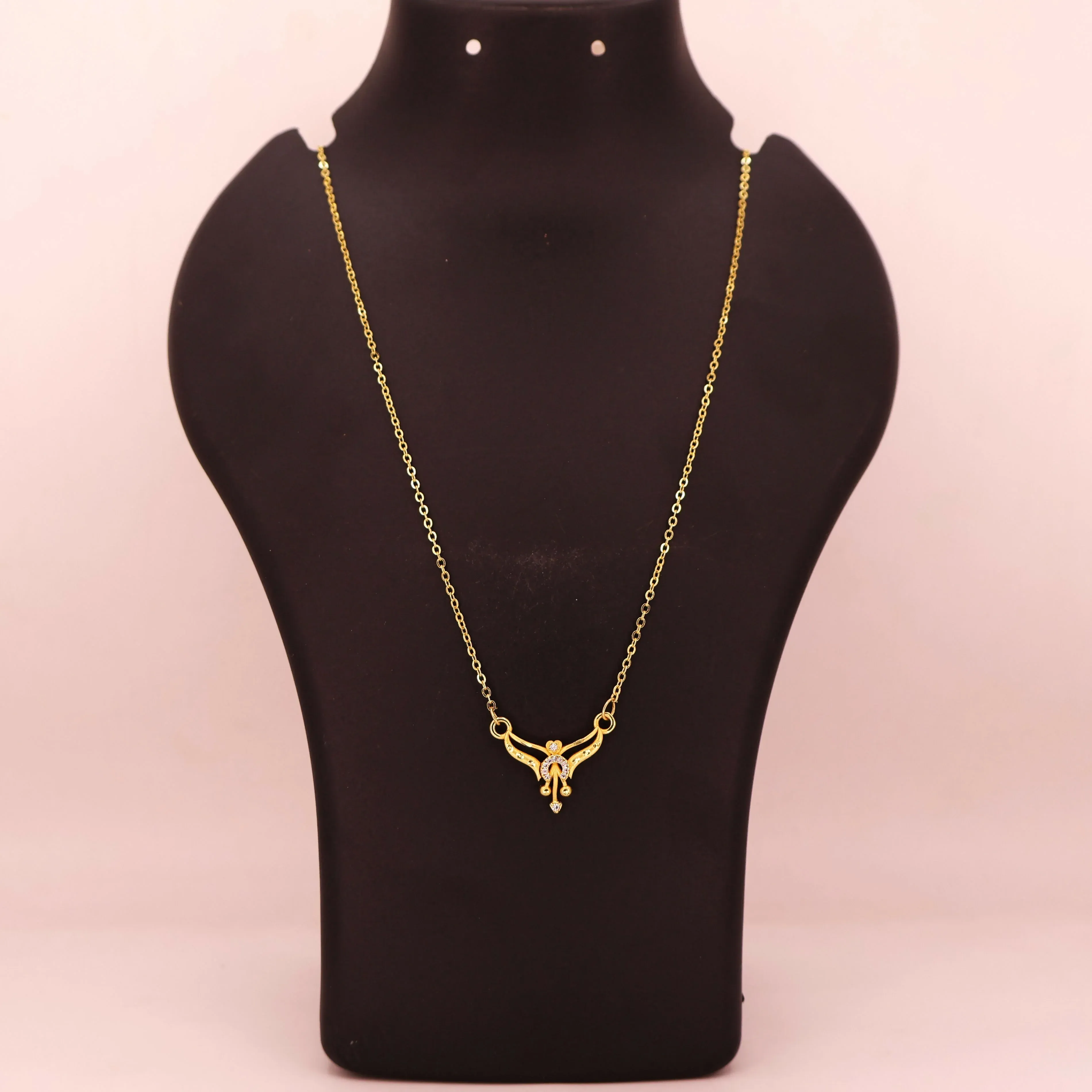 Gold Pendant Necklace – Minimalist Design with AD Stones - Detailed Feature View 3