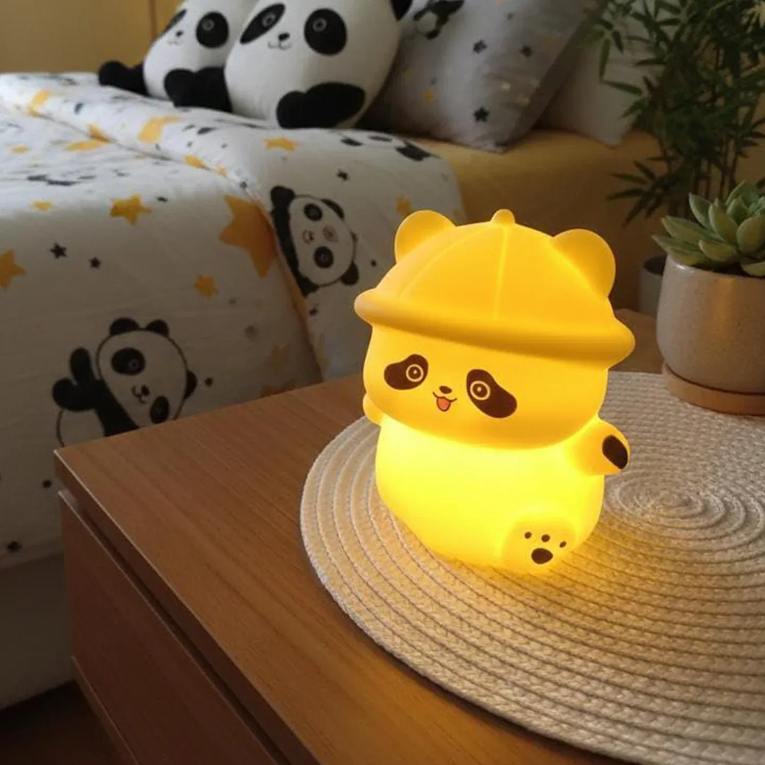 Panda with Hat LED Night Light, Cute Silicone Bedside Lamp for Kids (1 Pc) - Detailed Feature View 3