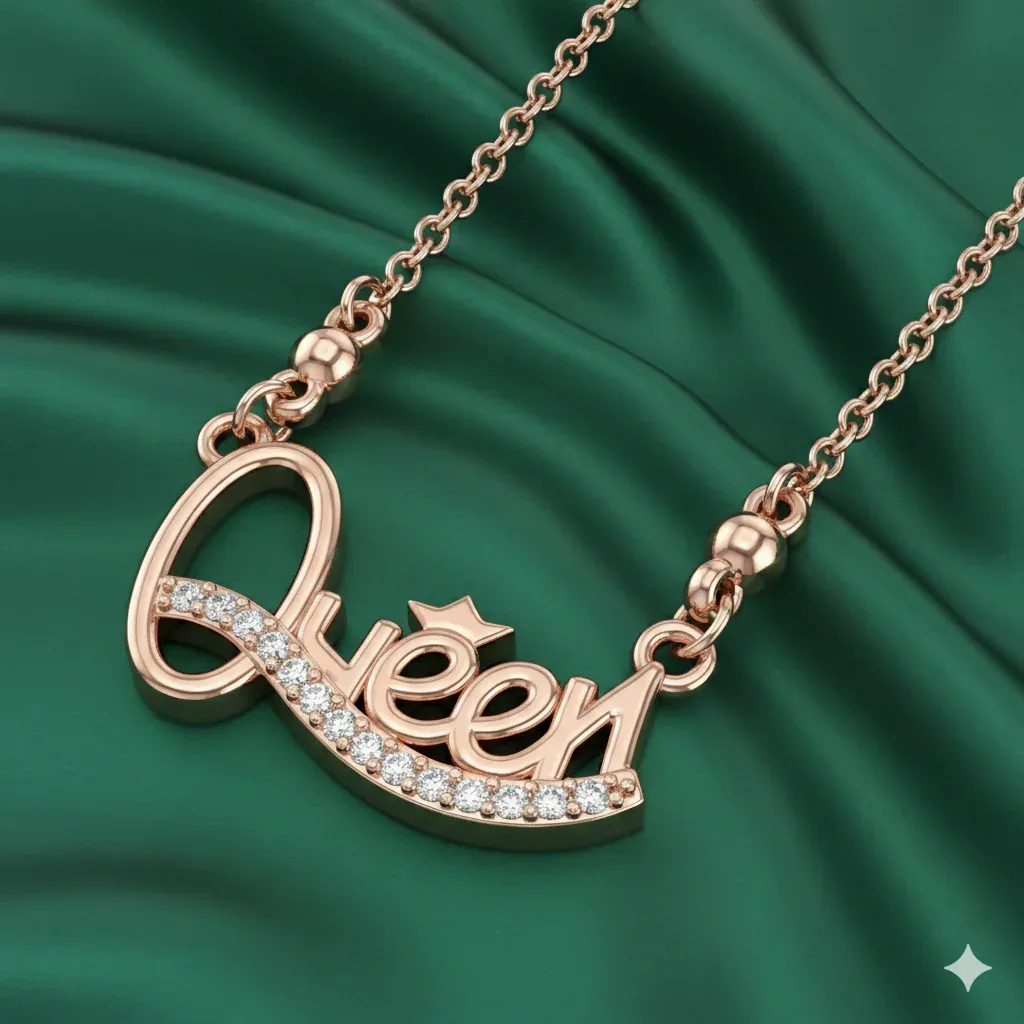 Premium Queen Pendant Necklace Rose Gold Plated – Elegant Crystal Accent - Buy Online at Alikart