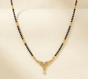 Elegant Gold Plated Mangalsutra Necklace with Black Beads & Diamond Pendant Design