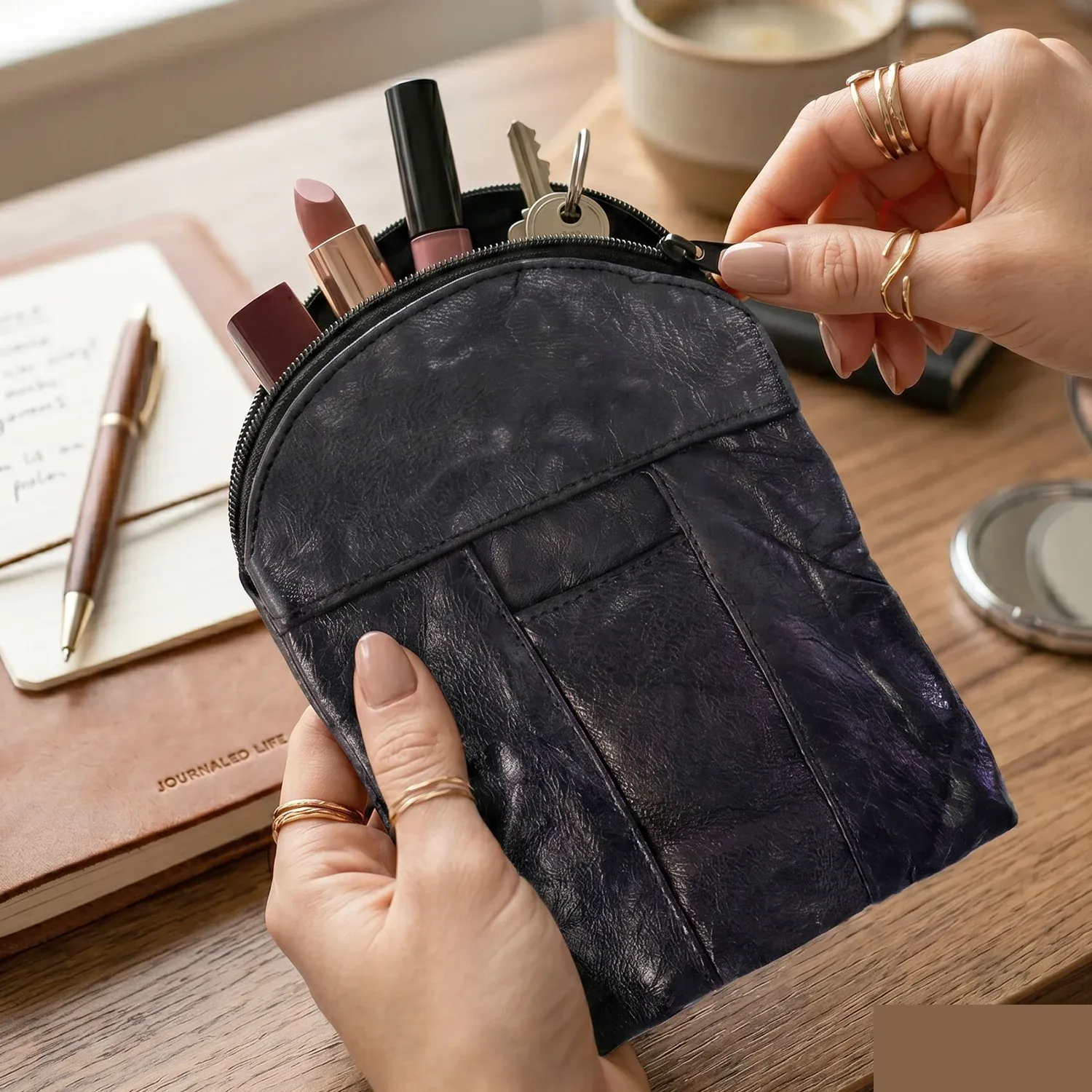 Premium Leather Mini Zipper Pouch – Compact Coin & Card Organizer for Men & Women - Buy Online at Alikart