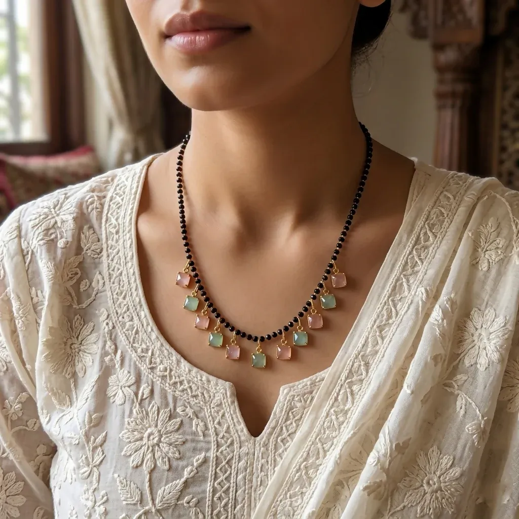 Elegant Pastel Stone Mangalsutra Necklace for Women - Detailed Feature View 1