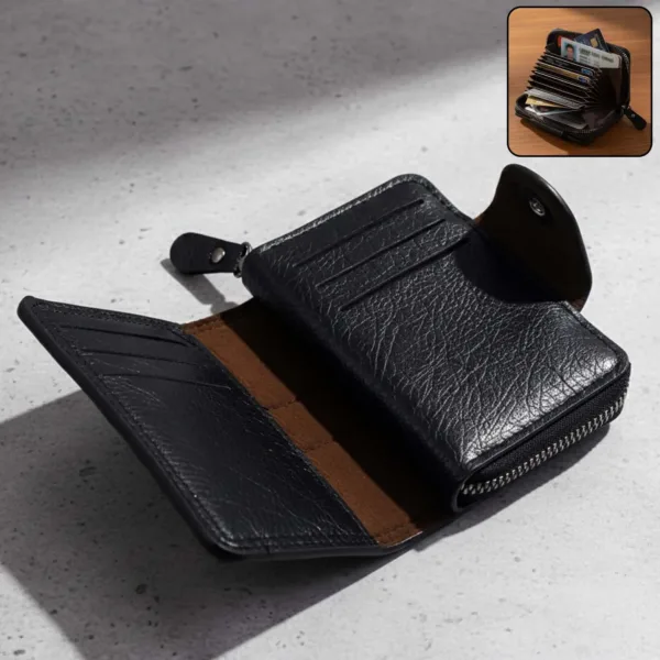 Black Zip-Around Card Holder Wallet – Secure Multi-Card Organizer