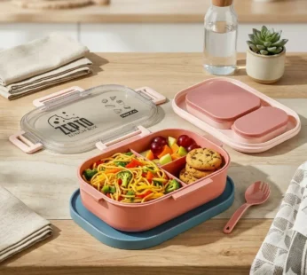 Bento Lunch Box – Leak-Proof 3-Compartment Meal Container with Spoon