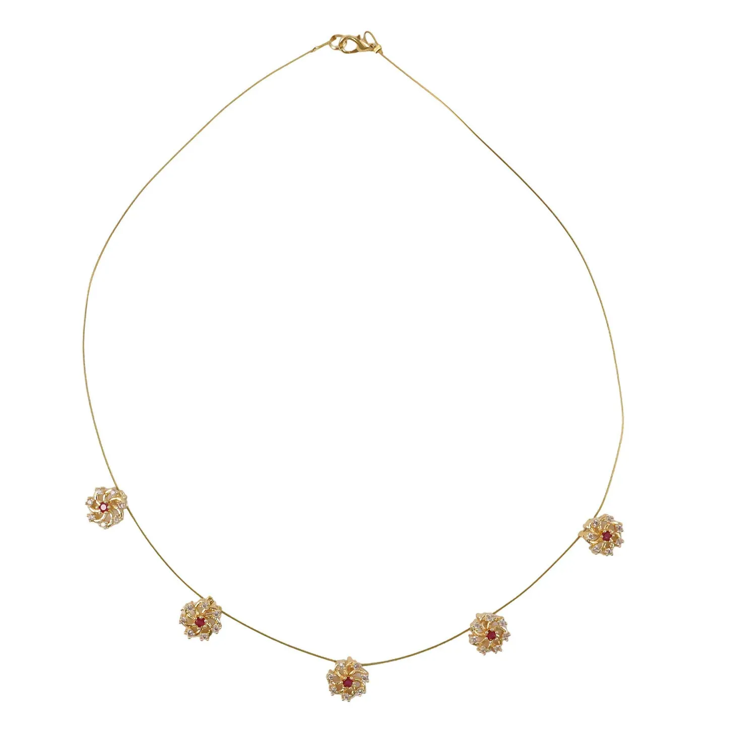 Ruby Floral Station Necklace – Elegant gold chain with diamond accents - Detailed Feature View 3
