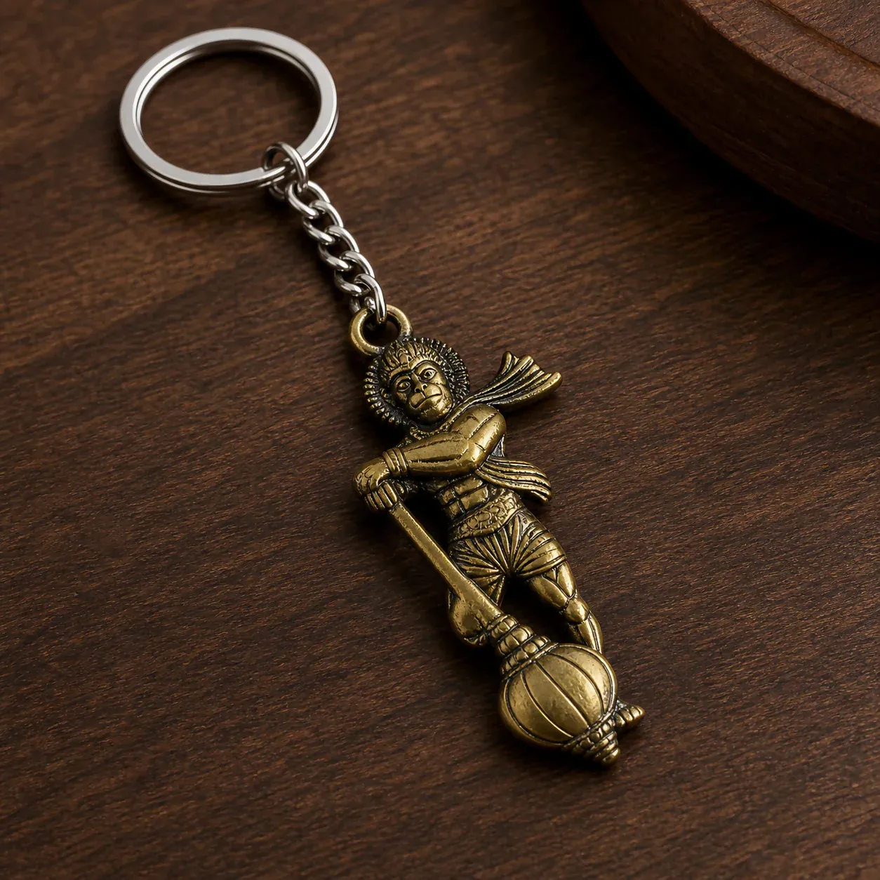 Hanuman with Gada Keychain | Strong Metal Keyring for Devotees & Gifts - Detailed Feature View 2